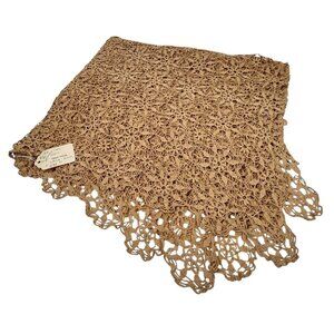 Vintage Handmade Intricate Lace Crocheted Tablecloth 60”x72” Tan Scalloped